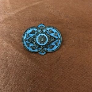 Edwardian Blue Guilloche Brooch 1890-1915